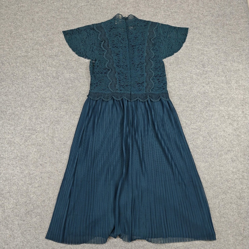 Feather Bone Dress Womens 4‎ Blue Lace High Neck Pleated Midi Boho Anthropologie